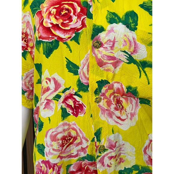 Jams World Men's S Yellow Shirt Cotton Button-Up Floral Beach Hawaiian Chic - Picture 3 of 8